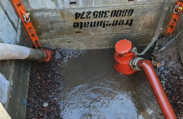 NES Hire electric submersible pumps at work on site de-watering a construction area.