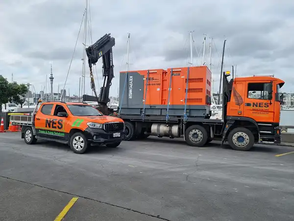 NES Hire 350kVA generator and fuel cell loaded on a truck